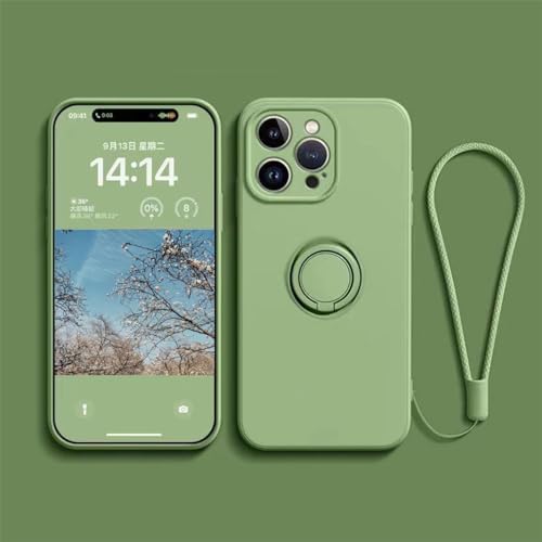 Ykerey Hülle für iPhone 13 Mini Handyhülle mit Ring Ständer Lanyard Dünn Silikon Halter Schutzhülle Magnetische Autohalterung Cover mit Mikrofaser-Futter für iPhone 13 Mini, Matcha Grün von Ykerey
