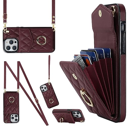 Ykerey Hülle für iPhone 13 Mini hülle mit Band Kette Schutzhülle mit Kartenfach PU Leder Metall Ring Halter RFID Standfunktion Brieftasche Cover für iPhone 13 Mini, Dunkelrot Ykerey Hülle für iPhone 13 Mini hülle mit Band Kette Schutzhülle mit Kartenfach PU Leder Metall Ring Halter RFID Standfunktion Brieftasche Cover für iPhone 13 Mini, Dunkelrot von Ykerey