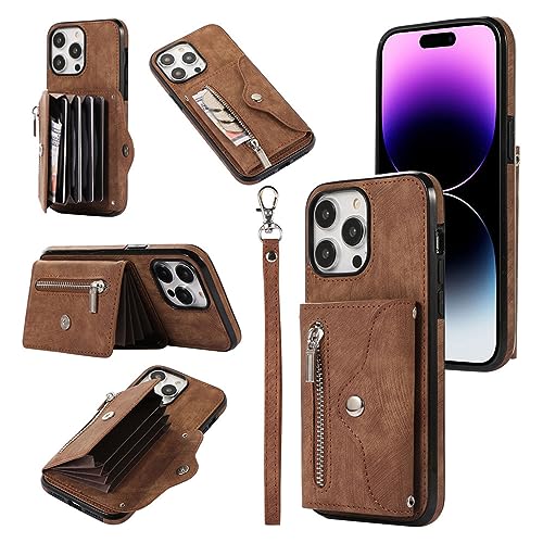 Ykerey Hülle für iPhone 13 Pro Max Handyhülle mit Handykette Band Schutzhülle mit Kartenfach PU Leder Standfunktion RFID Standfunktion Handy Brieftasche Cover für iPhone 13 Pro Max, Braun von Ykerey