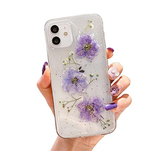 Ykerey Hülle für iPhone 14 Plus Hülle Glitzer Echte Getrocknete Transparent HandyHülle Clear Weiche TPU Silikon Flexibel Kratzfest Stoßfest Schutzhülle für iPhone 14 Plus von Ykerey