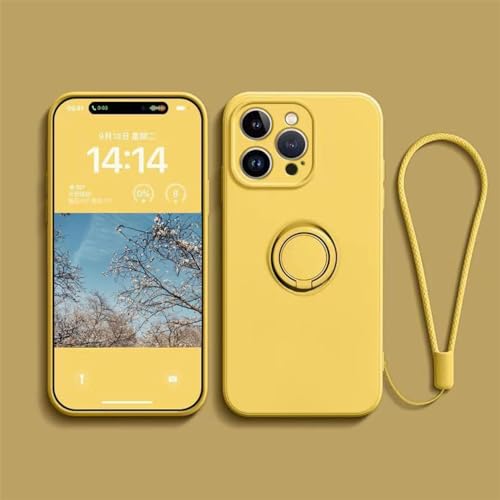 Ykerey Hülle für iPhone 14 Pro Handyhülle mit 360° Ring Ständer Lanyard Ultradünn Silikon Halter Schutzhülle Magnetische Autohalterung Cover mit Mikrofaser-Futter für iPhone 14 Pro, Gelb von Ykerey