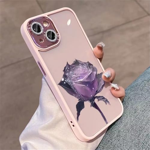 Ykerey Hülle für iPhone 15 Transparentes Handyhülle Integriert Kameraschutz Glas Blume Rose Design Aesthetic Frauen Mädchen Weiches TPU Schutzhülle für iPhone 15 (01 Rosa) von Ykerey