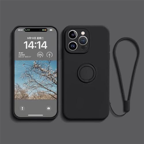 Ykerey Hülle für iPhone 15 Pro Max Handyhülle mit Ring Ständer Lanyard Silikon Halter Schutzhülle Magnetische Autohalterung Cover mit 1 Stücke Schutzfolie für iPhone 15 Pro Max, Schwarz von Ykerey