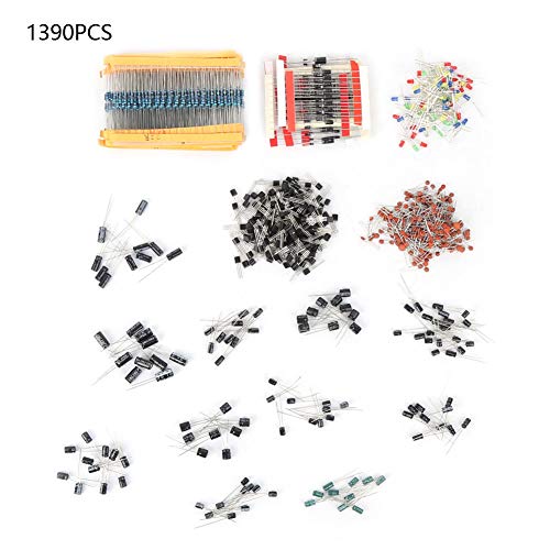 1390pcs Electronic Components Kit, einschließlich LED -Dioden, Transistoren, Widerstände, elektrolytische Keramikkondensatoren, siliconische Materiale hervorragende Qualität, DIY von Ylwxzenith