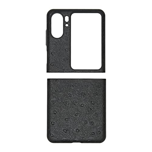 Ostrich Print Leather Phone, Scratch Foldable, Fit for Oppo Find N2 Flip, Extends Phone (Black) von Ylwxzenith