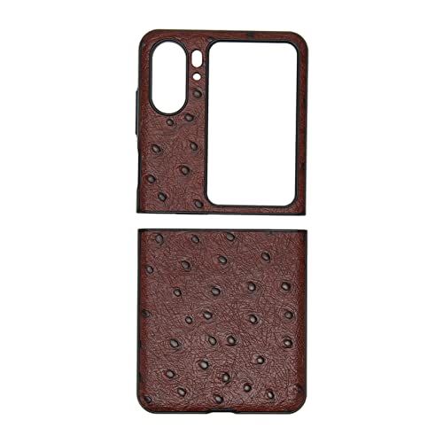 Ostrich Print Leather Phone, Scratch Foldable, Fit for Oppo Find N2 Flip, Extends Phone (Brown) von Ylwxzenith