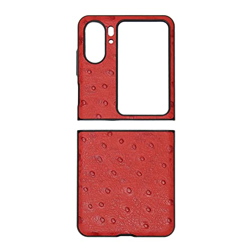 Ostrich Print Leather Phone, Scratch Foldable, Fit for Oppo Find N2 Flip, Extends Phone (Red) von Ylwxzenith