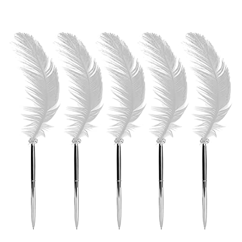 Ylwxzenith 5pcs Exquisite Ballpoint Pens for Writing Signatures and Calligraphy, Antique Quill Pen, Stainless Steel, Suitable for Wedding Supplies and Home Decor, White Gray Options (Grey) von Ylwxzenith