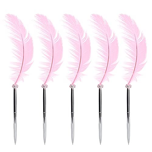 Ylwxzenith 5pcs Exquisite Ballpoint Pens for Writing Signatures and Calligraphy, Antique Quill Pen, Stainless Steel, Suitable for Wedding Supplies and Home Decor, White Gray Options (Pink) von Ylwxzenith