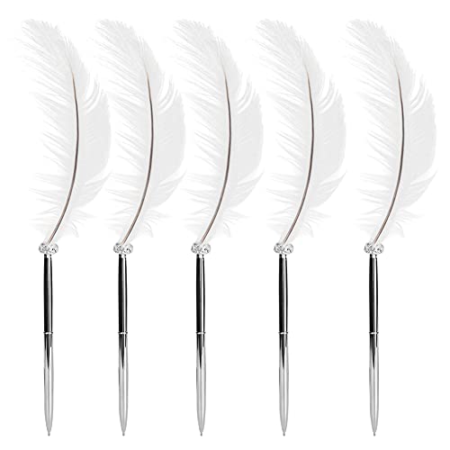 Ylwxzenith 5pcs Exquisite Ballpoint Pens for Writing Signatures and Calligraphy, Antique Quill Pen, Stainless Steel, Suitable for Wedding Supplies and Home Decor, White Gray Options (White) von Ylwxzenith