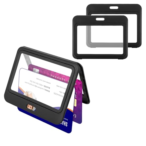 3 Stück Ausweishülle,Ymapinc Beidseitig Transparenter Ausweishalter Fahrkartenhülle Plastik Kartenhalter Ausweis Schwarzer Horizontal Badge Holder Verwendet für Schulausweis Kreditkarte Führerschein von Ymapinc