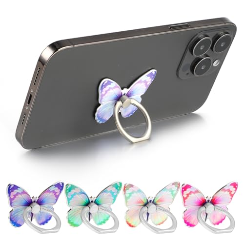 Ymapinc 4 Stück Handyring Halterung Schmetterling Farbige Handy Fingerhalterung 360° Rotation Handy Fingerhalter Smartphone Fingerhalter Ringhalter mit Knaufschlaufe für die Meisten Mobiltelefone von Ymapinc