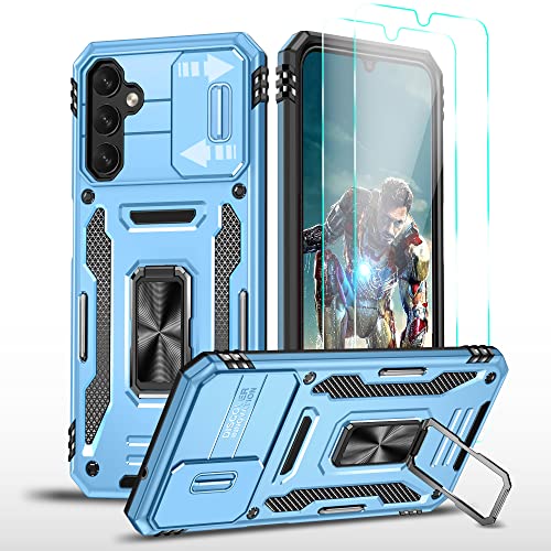 YmhxcY Galaxy A14 5G Hülle mit explosionsgeschützter Displayschutzfolie [2 Packungen] Selbstheilende Folie, 360° drehbarer Ringständer, magnetische Hülle für Samsung Galaxy A14 5G G, Blau von YmhxcY