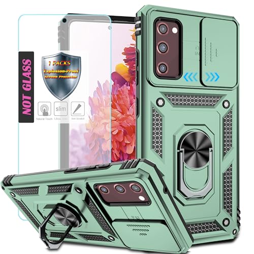 YmhxcY Handyhülle Für Samsung Galaxy S20 FE Hülle,[mit 1 Stück Schutzfolie],360°Drehen Metallständer，Stoßfester Schutz Hartschale，Schiebende Kameraabdeckung，Samsung Galaxy S20 FE case-Dunkelgrün von YmhxcY