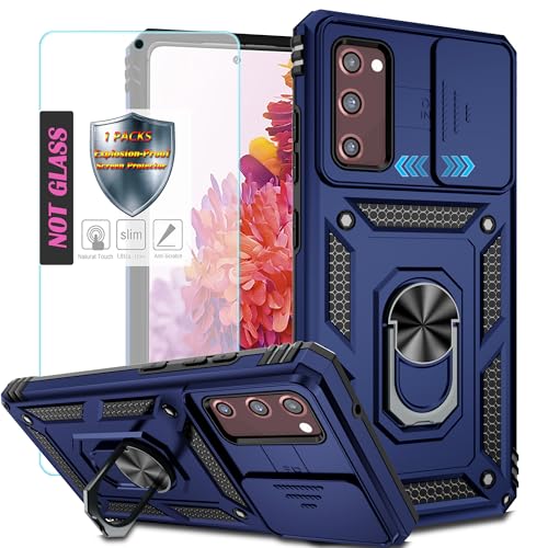 YmhxcY Handyhülle Für Samsung Galaxy S20 FE Hülle,[mit 1 Stück Schutzfolie],360°Drehen Metallständer，Stoßfester Schutz Hartschale，Schiebende Kameraabdeckung，Samsung Galaxy S20 FE case-Blau von YmhxcY