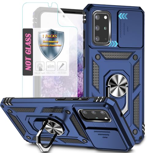 YmhxcY Handyhülle Für Samsung Galaxy S20 Plus Hülle,[mit 1 Stück Schutzfolie],360°Drehen Metallständer，Stoßfester Schutz Hartschale，Mit Kameraschutz，Samsung Galaxy S20 Plus-Blau von YmhxcY