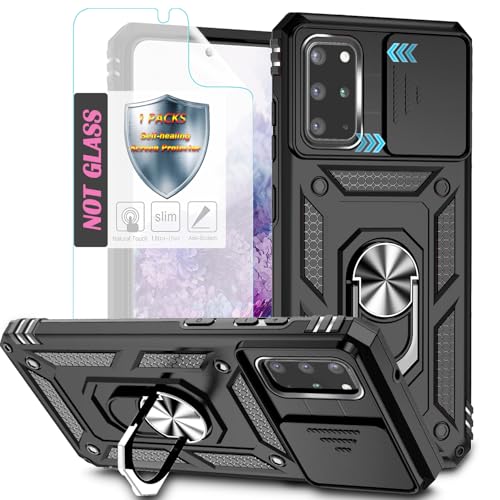 YmhxcY Handyhülle Für Samsung Galaxy S20 Plus Hülle,[mit 1 Stück Schutzfolie],360°Drehen Metallständer，Stoßfester Schutz Hartschale，Mit Kameraschutz，Samsung Galaxy S20 Plus-Schwarz von YmhxcY