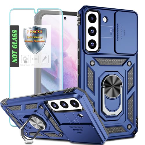 YmhxcY Handyhülle Für Samsung Galaxy S22 Plus Hülle,[mit 1 Stück Schutzfolie],360°Drehen Metallständer，Stoßfester Schutz Hartschale，Mit Kameraschutz，Samsung Galaxy S22 Plus-Blau von YmhxcY