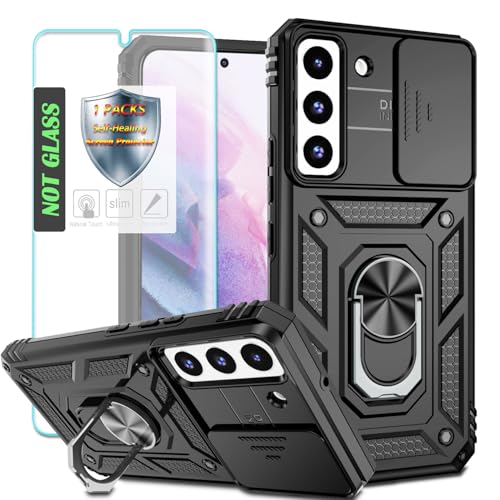 YmhxcY Handyhülle Für Samsung Galaxy S22 Plus Hülle,[mit 1 Stück Schutzfolie],360°Drehen Metallständer，Stoßfester Schutz Hartschale，Mit Kameraschutz，Samsung Galaxy S22 Plus-Schwarz von YmhxcY