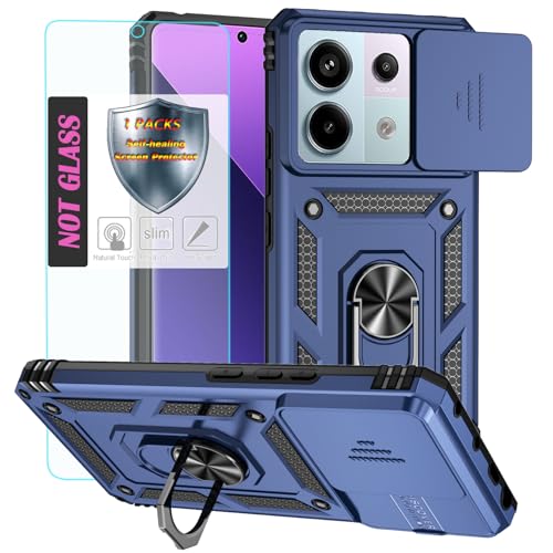 YmhxcY Handyhülle Für Xiaomi Redmi Note 13 Pro 5G Hülle,[mit 1 Stück Schutzfolie],360°Drehen Metallständer，Stoßfester Schutz Hartschale，Mit Kameraschutz，Xiaomi Redmi Note 13 Pro 5G case-Blau von YmhxcY