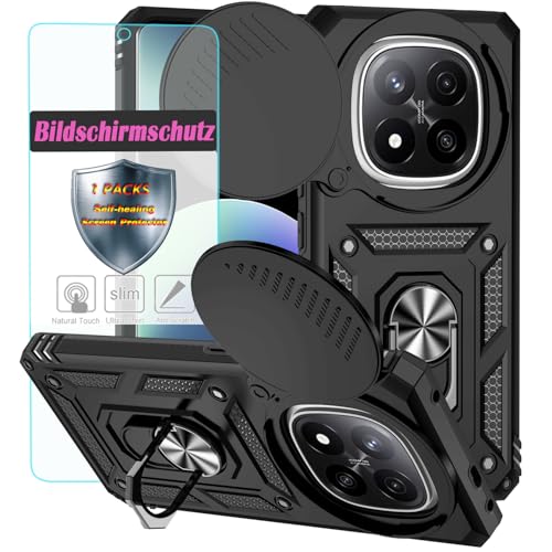 YmhxcY Handyhülle Für Xiaomi Redmi Note 14 Pro Plus 5G,[mit 1 Stück Schutzfolie],360°Drehen Metallständer，Stoßfester Schutz Hartschale，Mit Kameraschutz，Xiaomi Redmi Note 14 Pro Plus 5G case-Schwarz von YmhxcY