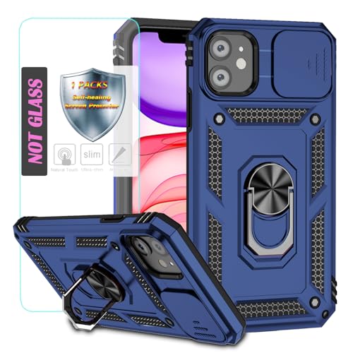 YmhxcY Handyhülle Für iPhone 11 Hülle,[mit 1 Stück Schutzfolie],360°Drehen Metallständer，Stoßfester Schutz Hartschale，Mit Kameraschutz，for iPhone 11 case-Blau von YmhxcY