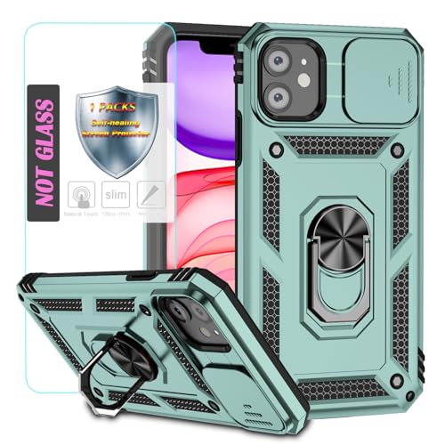 YmhxcY Handyhülle Für iPhone 11 Hülle,[mit 1 Stück Schutzfolie],360°Drehen Metallständer，Stoßfester Schutz Hartschale，Mit Kameraschutz，for iPhone 11 case-Dunkelgrün von YmhxcY
