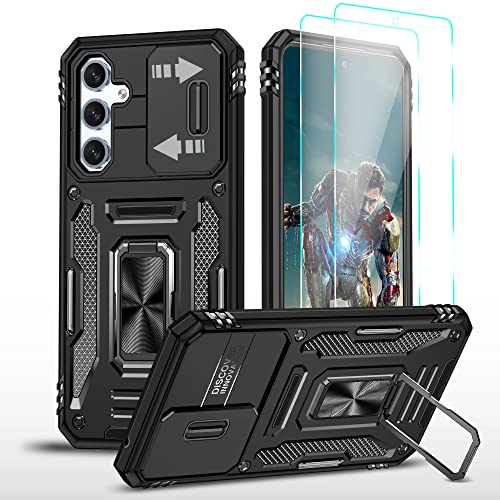 YmhxcY Hülle Für Samsung Galaxy A54 Hülle,*2 Displayschutzfolie,Slide Camera Cover, Militär Grade Schutzhülle, 360°Drehen Metallständer,Für Samsung Galaxy A54 Hülle-Schwarz von YmhxcY