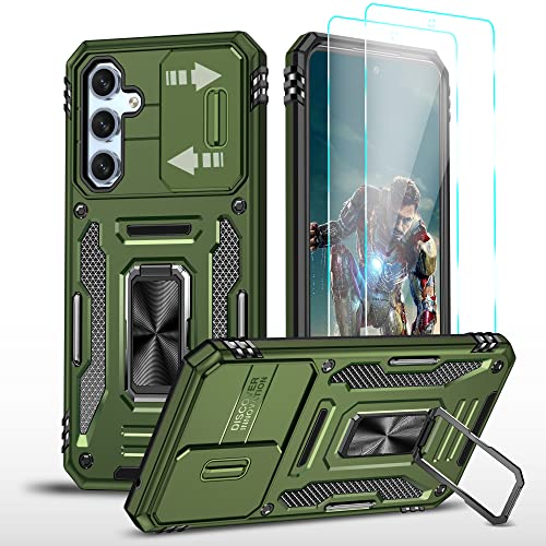 YmhxcY Hülle Für Samsung Galaxy A54 Hülle,*2 Displayschutzfolie,Slide Camera Cover, Militär Grade Schutzhülle, 360°Drehen Metallständer,Für Samsung Galaxy A54 Hülle-Olivgrün von YmhxcY