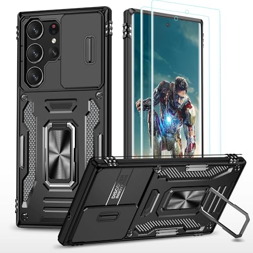 YmhxcY Hülle Für Samsung Galaxy S22 Ultra Hülle,*2 Displayschutzfolie,Slide Camera Cover, Militär Grade Schutzhülle, 360°Drehen Metallständer,Für Samsung Galaxy S22 Ultra Hülle-Schwarz von YmhxcY