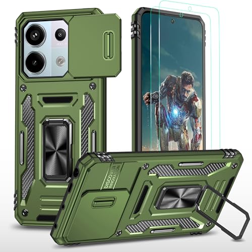 YmhxcY Hülle Für Xiaomi Redmi Note 13 Pro 5G/Poco X6 5G Hülle,*2 Displayschutzfolie,Slide Camera Cover, Militär Grade Schutzhülle, 360°Drehen Metallständer-Olivgrün YmhxcY Hülle Für Xiaomi Redmi Note 13 Pro 5G/Poco X6 5G Hülle,*2 Displayschutzfolie,Slide Camera Cover, Militär Grade Schutzhülle, 360°Drehen Metallständer-Olivgrün von YmhxcY