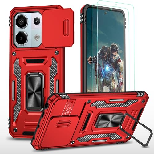YmhxcY Hülle Für Xiaomi Redmi Note 13 Pro 5G/Poco X6 5G Hülle,*2 Displayschutzfolie,Slide Camera Cover, Militär Grade Schutzhülle, 360°Drehen Metallständer-Rot YmhxcY Hülle Für Xiaomi Redmi Note 13 Pro 5G/Poco X6 5G Hülle,*2 Displayschutzfolie,Slide Camera Cover, Militär Grade Schutzhülle, 360°Drehen Metallständer-Rot von YmhxcY