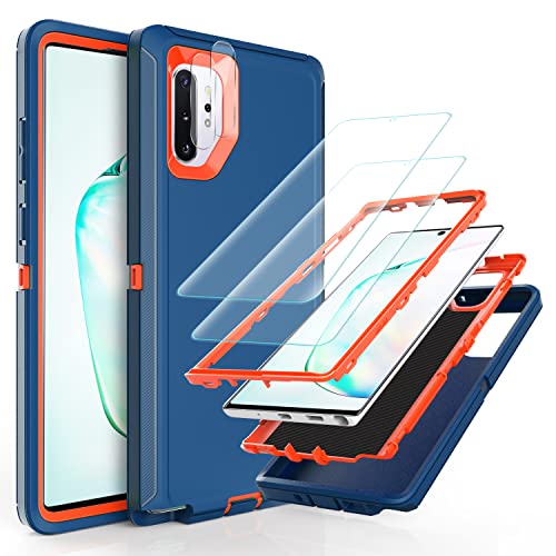 YmhxcY Hülle für Galaxy Note 10 Plus mit 2-teiligem Hydrogel-Film und 2-teiligem Kameraobjektiv-Schutzfilm,3-in-1 Anti-Drop-Schutzhülle für Samsung Galaxy Note 10 Plus-Blau/Orange von YmhxcY