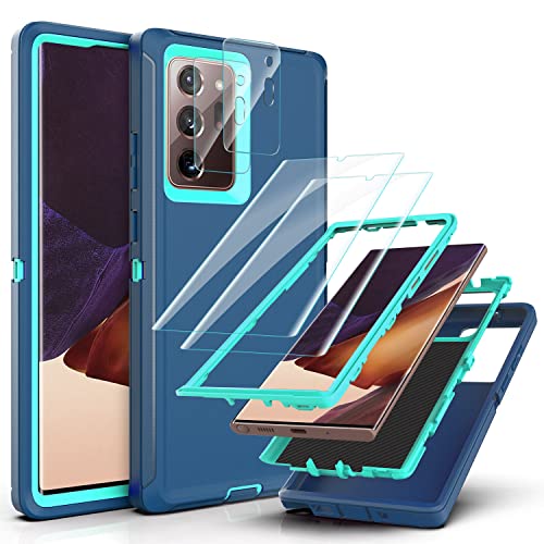 YmhxcY Hülle für Galaxy Note 20 Ultra mit 2-teiligem Hydrogel-Film und 2-teiligem Kameraobjektiv-Schutzfilm,3-in-1 Anti-Drop-Schutzhülle für Samsung Galaxy Note 20 Ultra-Blau/Türkis von YmhxcY