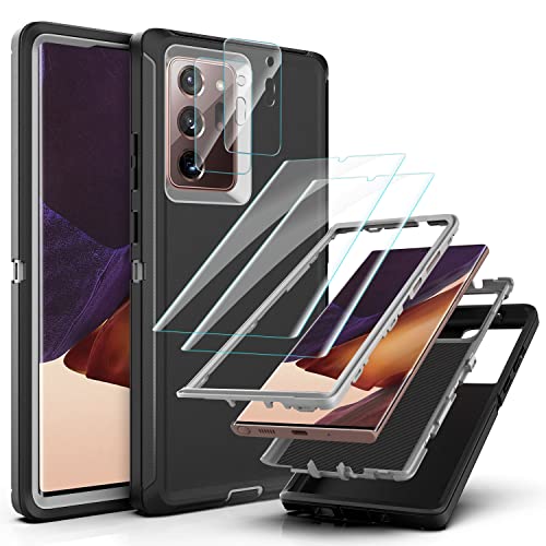 YmhxcY Hülle für Galaxy Note 20 Ultra mit 2-teiligem Hydrogel-Film und 2-teiligem Kameraobjektiv-Schutzfilm,3-in-1 Anti-Drop-Schutzhülle für Samsung Galaxy Note 20 Ultra-Schwarz/Grau von YmhxcY