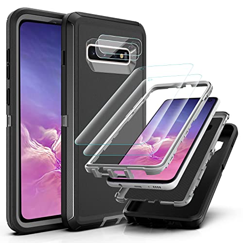 YmhxcY Hülle für Galaxy S10 mit Samsung S10 mit 2-teiligem Hydrogel-Film und 2-teiligem Kameraobjektiv-Schutzfilm,3-in-1 Anti-Drop-Schutzhülle für Samsung Galaxy S10-Schwarz/Grau von YmhxcY