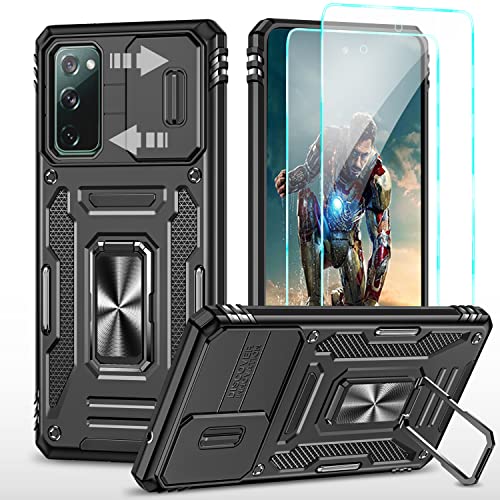 YmhxcY Hülle Für Samsung Galaxy S20 FE Hülle,*2 Displayschutzfolie,Slide Camera Cover, Militär Grade Schutzhülle, 360° Drehen Metallständer,Für Samsung Galaxy S20 FE Hülle-Schwarz von YmhxcY