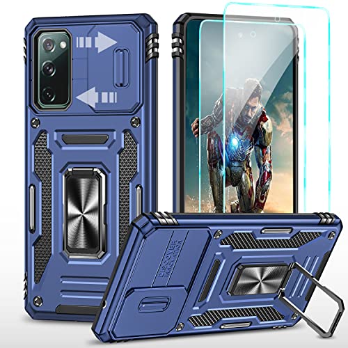 YmhxcY Hülle Für Samsung Galaxy S20 FE Hülle,*2 Displayschutzfolie,Slide Camera Cover, Militär Grade Schutzhülle, 360°Drehen Metallständer,Für Samsung Galaxy S20 FE 4G/5G Hülle-Blau von YmhxcY