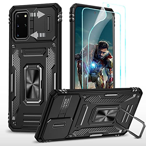 YmhxcY Hülle Für Samsung Galaxy S20 Plus Hülle,*2 Displayschutzfolie,Slide Camera Cover, Militär Grade Schutzhülle, 360°Drehen Metallständer,Für Samsung Galaxy S20 Plus Hülle-Schwarz von YmhxcY