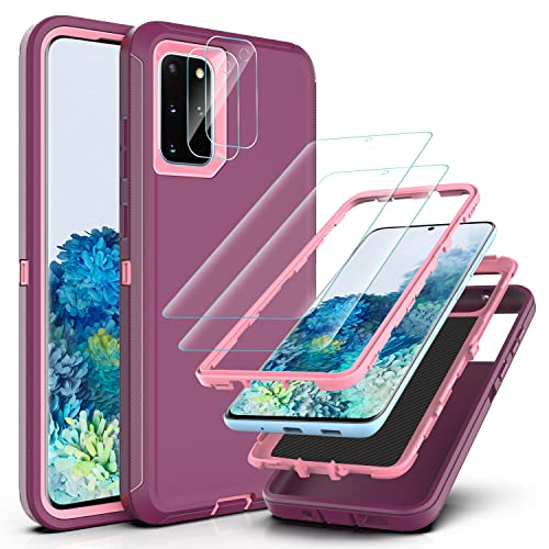 YmhxcY Hülle für Galaxy S20 Plus mit Samsung S20 Plus mit 2-teiligem Hydrogel-Film und 2-teiligem Kameraobjektiv-Schutzfilm,3-in-1 Anti-Drop-Schutzhülle für Samsung Galaxy S20 Plus-Wein Rot/Rose Rosa von YmhxcY