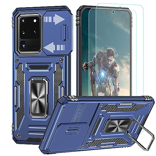 YmhxcY Hülle für Galaxy S20 Ultra Hülle,2×Stück Schutzfolie Weich TPU,Schutzhülle Militär Standard,Kameraklappe,360° Drehbare Metall Halterung, Passend für Samsung Galaxy S20 Ultra 5G 6.9''-Blau von YmhxcY