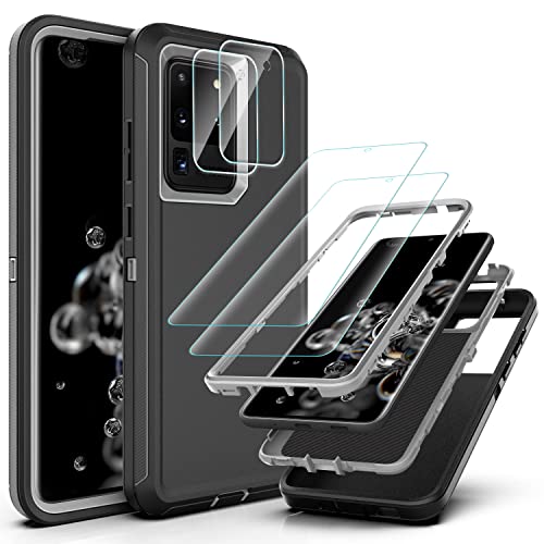 YmhxcY Hülle für Galaxy S20 Ultra mit 2-teiligem Hydrogel-Film und 2-teiligem Kameraobjektiv-Schutzfilm,3-in-1 Anti-Drop-Schutzhülle für Samsung Galaxy Galaxy S20 Ultra-Schwarz/Grau von YmhxcY