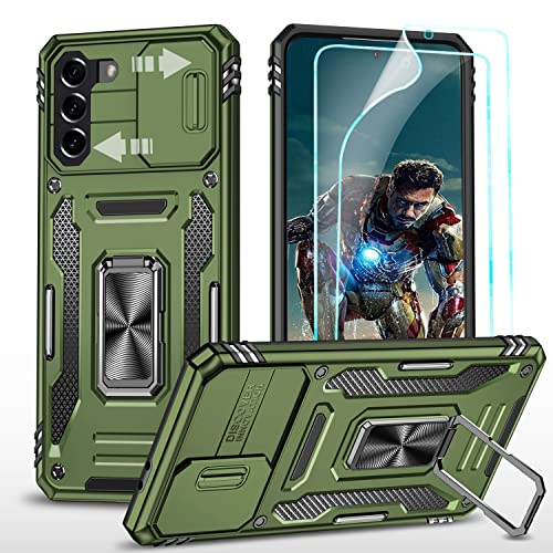 YmhxcY Hülle für Galaxy S21 Plus Hülle,2×Stück Schutzfolie Weich TPU,Schutzhülle Militär Standard,Kameraklappe,360° Drehbare Metall Halterung, Passend für Samsung Galaxy S21 Plus 5G 6.7''-Olivgrün von YmhxcY