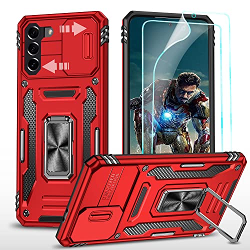 YmhxcY Hülle Für Samsung Galaxy S21 Plus Hülle,*2 Displayschutzfolie,Slide Camera Cover, Militär Grade Schutzhülle, 360° Drehen Metallständer,Für Samsung Galaxy S21 Plus Hülle-Rot von YmhxcY