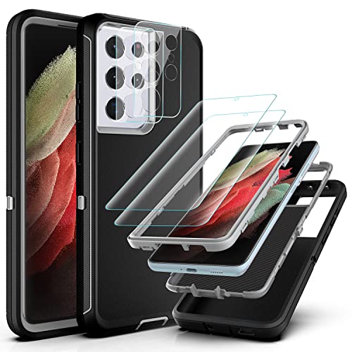 YmhxcY Hülle für Galaxy S21 Ultra 5G mit 2-teiligem Hydrogel-Film und 2-teiligem Kameraobjektiv-Schutzfilm,3-in-1 Anti-Drop-Schutzhülle für Samsung Galaxy S21 Ultra 5G-Schwarz/Grau von YmhxcY