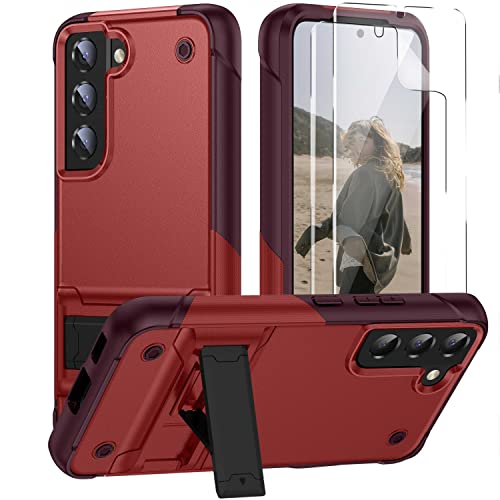 YmhxcY Hülle für Galaxy S22 5G mit Samsung S22 5G mit 2-Stück Wasserkondensationsschutzfolie,[Anti-Kratzer] Militärische Stoßfeste Handyhülle Samsung Galaxy S22 5G-Rot/Rosenrot von YmhxcY