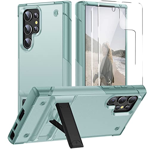 YmhxcY Hülle für Galaxy S22 Ultra 5G mit 2-Stück Wasserkondensationsschutzfolie, [Anti-Kratzer] Militärische Stoßfeste Handyhülle - Minze von YmhxcY