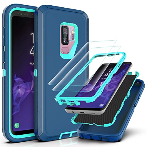 YmhxcY Hülle für Galaxy S9 Plus mit S9 Plus mit 2-teiligem Hydrogel-Film und 2-teiligem Kameraobjektiv-Schutzfilm,3-in-1 Anti-Drop-Schutzhülle für Samsung Galaxy S9 Plus-Blau/Türkis von YmhxcY