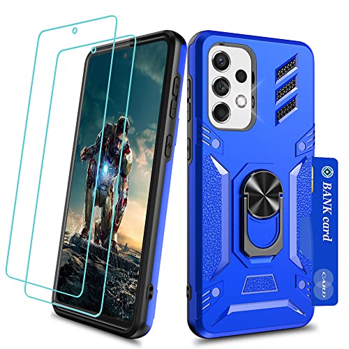 YmhxcY Hülle für Samsung Galaxy A33 5G Handyhülle&Schutzfolie 2 Stück,Hybrid Steckplatzkarte Schutzhülle Militär Standard Cover Case Metall Ring Ständer Halter Handy Hüllen A33 Blau von YmhxcY