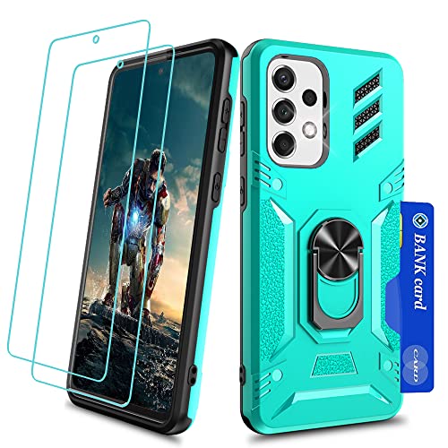 YmhxcY Hülle für Samsung Galaxy A33 5G Handyhülle&Schutzfolie 2 Stück,Hybrid Steckplatzkarte Schutzhülle Militär Standard Cover Case Metall Ring Ständer Halter Handy Hüllen A33 Minze von YmhxcY